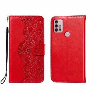 For Motorola Moto G30 Flower Vine Embossing Pattern Horizontal Flip Leather Case with Card Slot & Holder & Wallet & Lanyard(Red)
