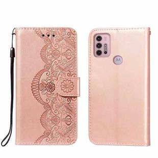 For Motorola Moto G30 Flower Vine Embossing Pattern Horizontal Flip Leather Case with Card Slot & Holder & Wallet & Lanyard(Rose Gold)