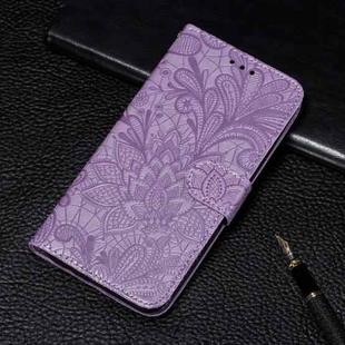 For Xiaomi Redmi Note 9T 5G Lace Flower Embossing Pattern Horizontal Flip Leather Case with Holder & Card Slots & Wallet & Photo Frame(Purple)