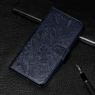 For Xiaomi Redmi Note 9T 5G Lace Flower Embossing Pattern Horizontal Flip Leather Case with Holder & Card Slots & Wallet & Photo Frame(Dark Blue)