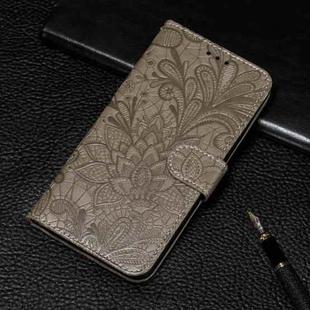 For Xiaomi Redmi K40 Lace Flower Embossing Pattern Horizontal Flip Leather Case with Holder & Card Slots & Wallet & Photo Frame(Grey)