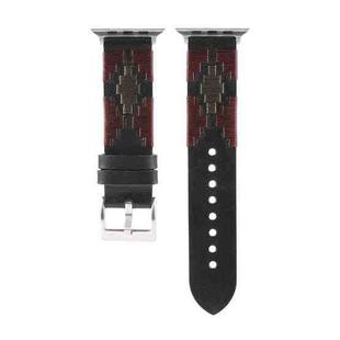 Woven Contrast Leather Watch Band For Apple Watch Ultra 49mm / Series 8&7 45mm / SE 2&6&SE&5&4 44mm / 3&2&1 42mm(Black)