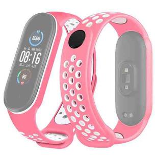 For Xiaomi Mi Band 6 (CA8856) Breathable Silicone Watch Band with Holes(Pink+White)