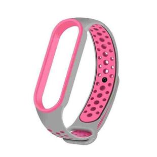 For Xiaomi Mi Band 6 (CA8856) Breathable Silicone Watch Band with Holes(Grey+Pink)