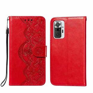 For Xiaomi Redmi Note 10 Pro Flower Vine Embossing Pattern Horizontal Flip Leather Case with Card Slot & Holder & Wallet & Lanyard(Red)