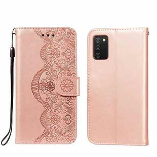 For Xiaomi Redmi 9T Flower Vine Embossing Pattern Horizontal Flip Leather Case with Card Slot & Holder & Wallet & Lanyard(Rose Gold)