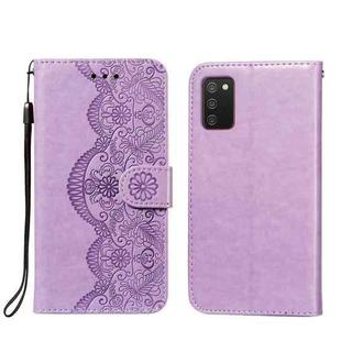 For Xiaomi Redmi 9T Flower Vine Embossing Pattern Horizontal Flip Leather Case with Card Slot & Holder & Wallet & Lanyard(Purple)