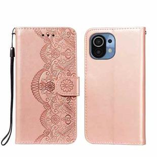 For Xiaomi Mi 11 Flower Vine Embossing Pattern Horizontal Flip Leather Case with Card Slot & Holder & Wallet & Lanyard(Rose Gold)
