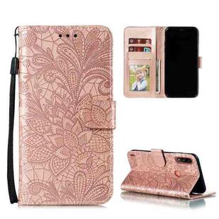 For Motorola Moto E7 Power Lace Flower Embossing Pattern Horizontal Flip Leather Case with Holder & Card Slots & Wallet & Photo Frame(Rose Gold)