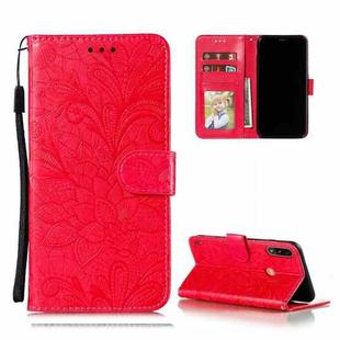 For Motorola Moto E7 Power Lace Flower Embossing Pattern Horizontal Flip Leather Case with Holder & Card Slots & Wallet & Photo Frame(Red)