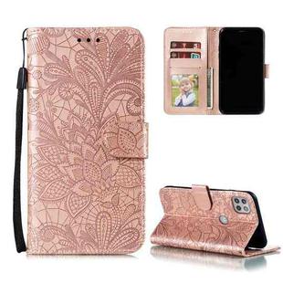 For Motorola Moto G 5G Lace Flower Embossing Pattern Horizontal Flip Leather Case with Holder & Card Slots & Wallet & Photo Frame(Rose Gold)