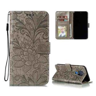 For Motorola Moto G Play (2021) Lace Flower Embossing Pattern Horizontal Flip Leather Case with Holder & Card Slots & Wallet & Photo Frame(Grey)