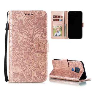 For Motorola Moto G Play (2021) Lace Flower Embossing Pattern Horizontal Flip Leather Case with Holder & Card Slots & Wallet & Photo Frame(Rose Gold)