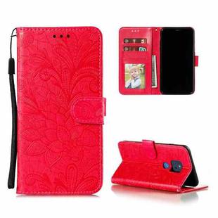 For Motorola Moto G Play (2021) Lace Flower Embossing Pattern Horizontal Flip Leather Case with Holder & Card Slots & Wallet & Photo Frame(Red)