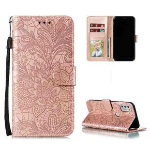 For Motorola Moto G Stylus (2021) Lace Flower Embossing Pattern Horizontal Flip Leather Case with Holder & Card Slots & Wallet & Photo Frame(Rose Gold)