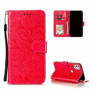 For Motorola Moto G Stylus (2021) Lace Flower Embossing Pattern Horizontal Flip Leather Case with Holder & Card Slots & Wallet & Photo Frame(Red)