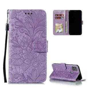 For Motorola Moto G9 Power Lace Flower Embossing Pattern Horizontal Flip Leather Case with Holder & Card Slots & Wallet & Photo Frame(Purple)