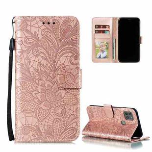 For Motorola Moto G9 Power Lace Flower Embossing Pattern Horizontal Flip Leather Case with Holder & Card Slots & Wallet & Photo Frame(Rose Gold)