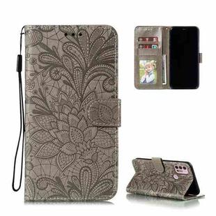 For Motorola Moto G30 Lace Flower Embossing Pattern Horizontal Flip Leather Case with Holder & Card Slots & Wallet & Photo Frame(Grey)