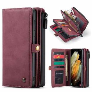For Samsung Galaxy S21 5G CaseMe 018 Detachable Multi-functional Horizontal Flip Leather Case with Card Slot & Holder & Zipper Wallet & Photo Frame(Red)