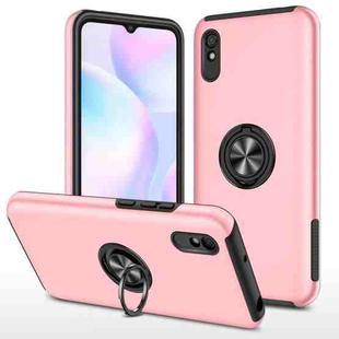 For Xiaomi Redmi 9A PC + TPU Shockproof Magnetic Protective Case with Invisible Ring Holder(Rose Gold)