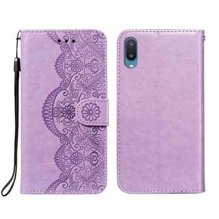 For Samsung Galaxy A02 / M02 (EU) Flower Vine Embossing Pattern Horizontal Flip Leather Case with Card Slot & Holder & Wallet & Lanyard(Blue)