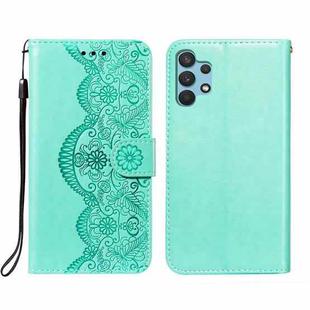 For Samsung Galaxy A32 4G Flower Vine Embossing Pattern Horizontal Flip Leather Case with Card Slot & Holder & Wallet & Lanyard(Green)