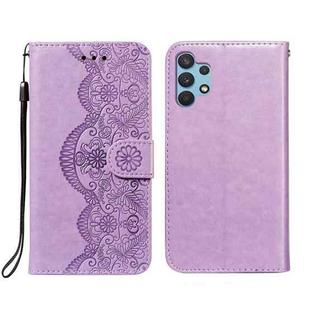 For Samsung Galaxy A32 4G Flower Vine Embossing Pattern Horizontal Flip Leather Case with Card Slot & Holder & Wallet & Lanyard(Purple)