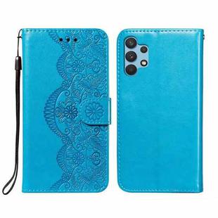 For Samsung Galaxy A32 4G Flower Vine Embossing Pattern Horizontal Flip Leather Case with Card Slot & Holder & Wallet & Lanyard(Blue)