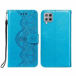 For Samsung Galaxy F62 / M62 Flower Vine Embossing Pattern Horizontal Flip Leather Case with Card Slot & Holder & Wallet & Lanyard(Blue)