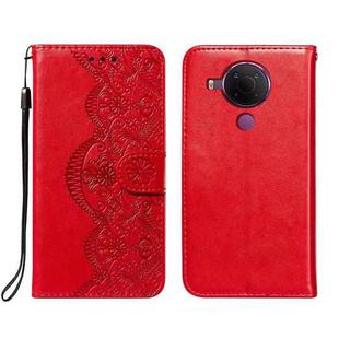 For Nokia 5.4 Flower Vine Embossing Pattern Horizontal Flip Leather Case with Card Slot & Holder & Wallet & Lanyard(Red)