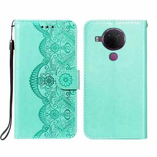For Nokia 5.4 Flower Vine Embossing Pattern Horizontal Flip Leather Case with Card Slot & Holder & Wallet & Lanyard(Green)