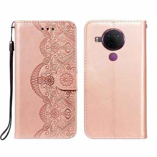 For Nokia 5.4 Flower Vine Embossing Pattern Horizontal Flip Leather Case with Card Slot & Holder & Wallet & Lanyard(Rose Gold)