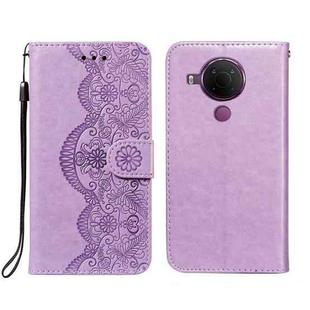 For Nokia 5.4 Flower Vine Embossing Pattern Horizontal Flip Leather Case with Card Slot & Holder & Wallet & Lanyard(Purple)