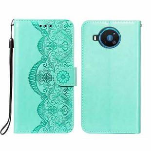 For Nokia 8.3 5G Flower Vine Embossing Pattern Horizontal Flip Leather Case with Card Slot & Holder & Wallet & Lanyard(Green)