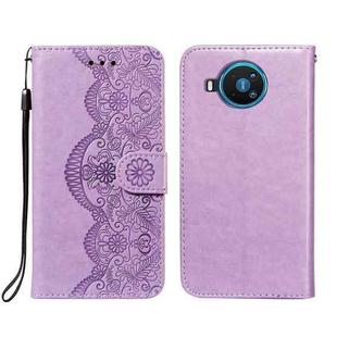 For Nokia 8.3 5G Flower Vine Embossing Pattern Horizontal Flip Leather Case with Card Slot & Holder & Wallet & Lanyard(Purple)