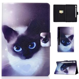 For Galaxy Tab S6 T860 / T865 Colored Drawing Horizontal Flip Leather Case with Holder & Card Slots & Sleep / Wake-up Function(Blue Eyed Cat)