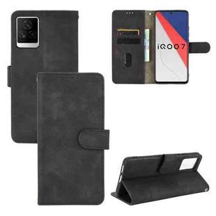 For vivo iQOO 7 Solid Color Skin Feel Magnetic Buckle Horizontal Flip Calf Texture PU Leather Case with Holder & Card Slots & Wallet(Black)