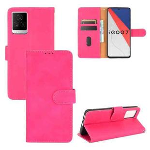 For vivo iQOO 7 Solid Color Skin Feel Magnetic Buckle Horizontal Flip Calf Texture PU Leather Case with Holder & Card Slots & Wallet(Rose Red)
