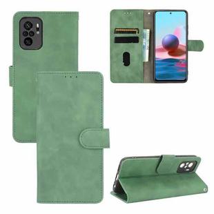 For Xiaomi Redmi Note 10 Solid Color Skin Feel Magnetic Buckle Horizontal Flip Calf Texture PU Leather Case with Holder & Card Slots & Wallet(Green)