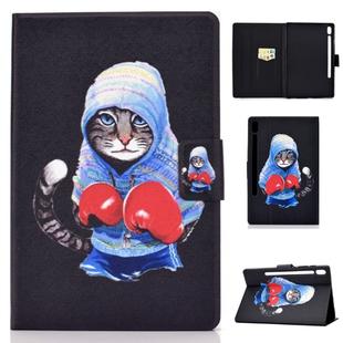 For Galaxy Tab S6 T860 / T865 Colored Drawing Horizontal Flip Leather Case with Holder & Card Slots & Sleep / Wake-up Function(Boxing Cat)