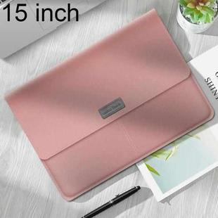Litchi Pattern PU Leather Waterproof Ultra-thin Protection Liner Bag Briefcase Laptop Carrying Bag for 15 inch Laptops(Rose Gold)