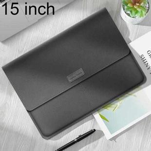 Litchi Pattern PU Leather Waterproof Ultra-thin Protection Liner Bag Briefcase Laptop Carrying Bag for 15 inch Laptops(Grey)