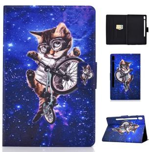 For Galaxy Tab S6 T860 / T865 Colored Drawing Horizontal Flip Leather Case with Holder & Card Slots & Sleep / Wake-up Function(Glasses Cat)