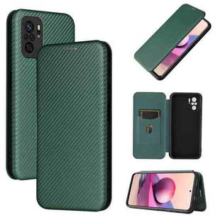 For Xiaomi Redmi Note 10 Carbon Fiber Texture Horizontal Flip TPU + PC + PU Leather Case with Card Slot(Green)