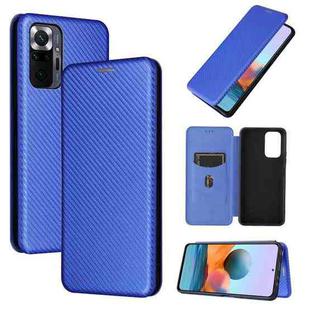 For Xiaomi Redmi Note 10 Pro Max Carbon Fiber Texture Horizontal Flip TPU + PC + PU Leather Case with Card Slot(Blue)