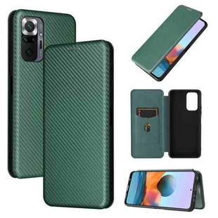 For Xiaomi Redmi Note 10 Pro Max Carbon Fiber Texture Horizontal Flip TPU + PC + PU Leather Case with Card Slot(Green)