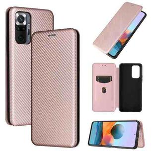 For Xiaomi Redmi Note 10 Pro Max Carbon Fiber Texture Horizontal Flip TPU + PC + PU Leather Case with Card Slot(Pink)