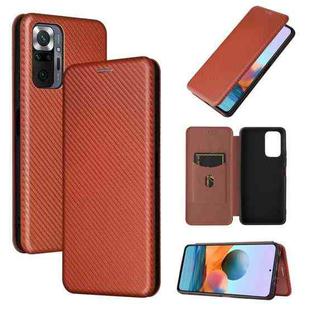 For Xiaomi Redmi Note 10 Pro Max Carbon Fiber Texture Horizontal Flip TPU + PC + PU Leather Case with Card Slot(Brown)