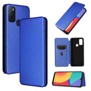 For alcatel 1S (2021) Carbon Fiber Texture Horizontal Flip TPU + PC + PU Leather Case with Card Slot(Blue)